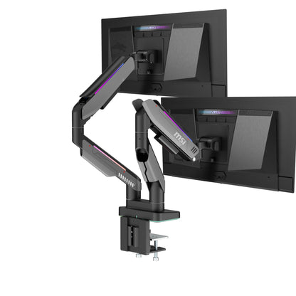 MSI MPG MT201DR V2-Premium RGB Dual Monitor Stand Arms,17-35" Support,VESA Compatible,Adjustable Heavy Duty Gas Spring Mount,44 lbs per Screen Capacity,Clamp&Grommet,Quick Release Plate-Gray