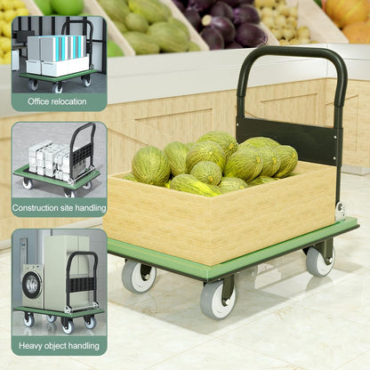 WUD Push Cart, Folding Mobile Platform Trolley,Thickened and Reinforced, 360° Swivel Wheels,30.3 “L x 19.7 ”W, 900 lb. Green Dolly cart with Wheels
