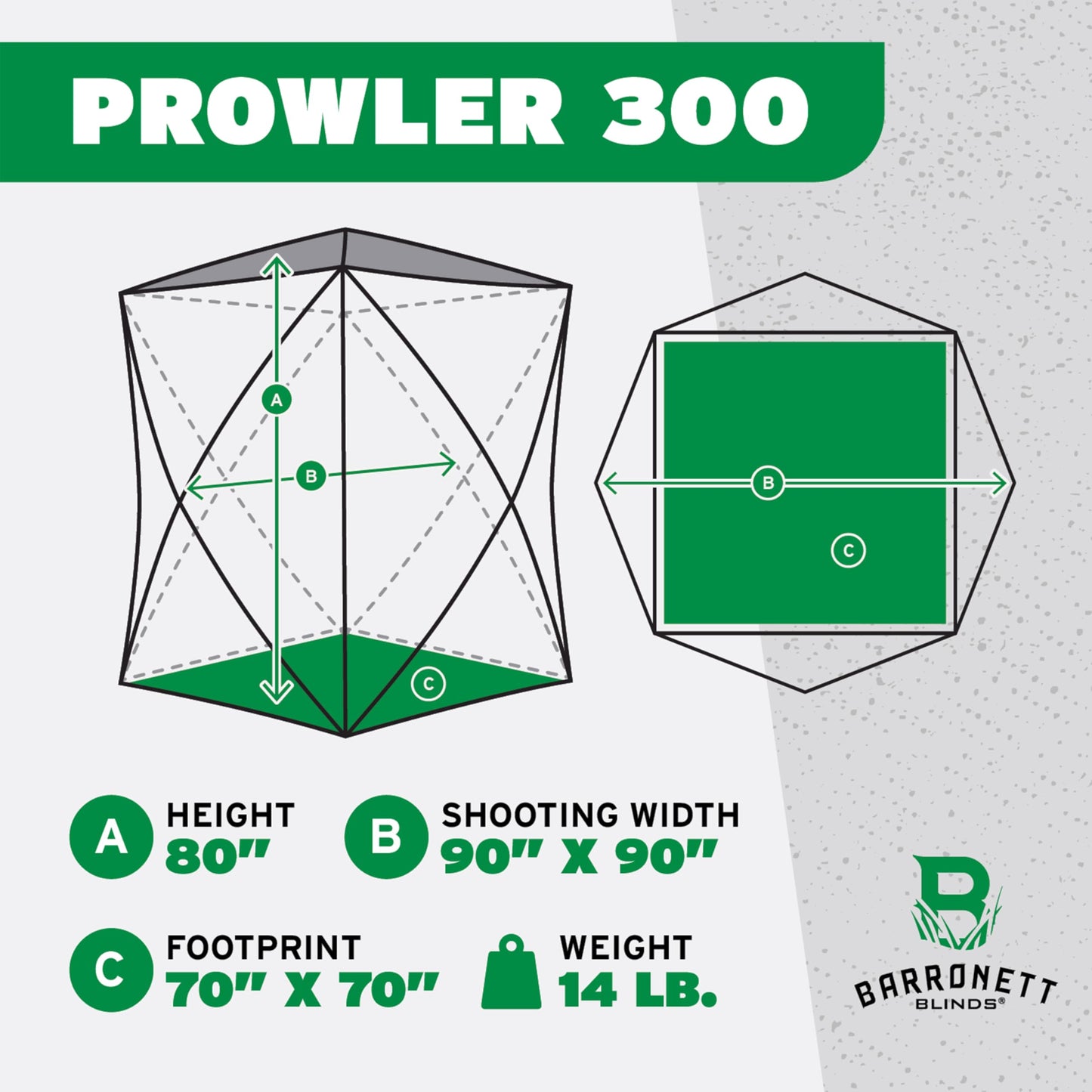 Barronett Blinds® Prowler 300™ Hub Hunting Blind – 80” Tall for Standing Shots, Adjustable Archery Windows, Shoot-Through Mesh, Bloodtrail® Backwoods, PR301BW