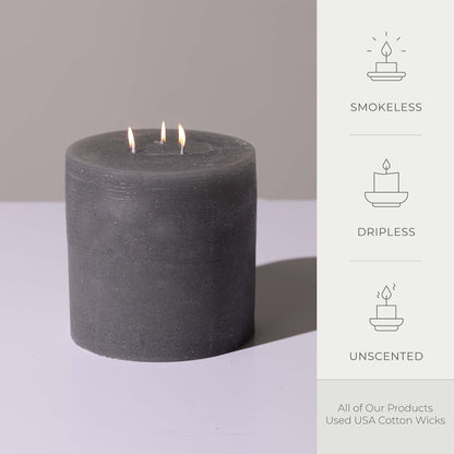 Bask Large Mottled Pillar Candles - Unscented - 6-Inch Diameter for Extra-Wide Holders - 3-Wick Candles for Home and Events - Gray