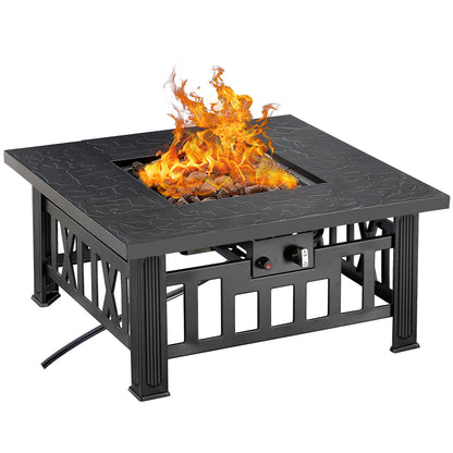 VECELO Propane Fire Pit, 30 Inch Outdoor Gas Fire Table, 50,000 BTU Square Firepit with Lid and Lava Rock, Adjustable Flame Steel Fire Table for Outdoor, Patio, Backyard, Party, Black