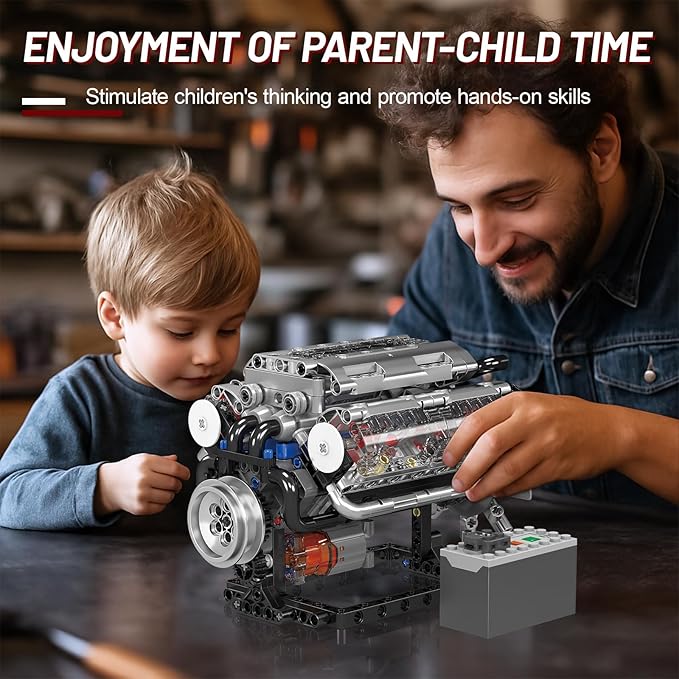 Mini V8 Engine Model Sets - 535 PCS DIY Building Toys Car Motor Kits That Runs - Gift Idea for Adults Boys Girls for Mechanic Engineering Construction