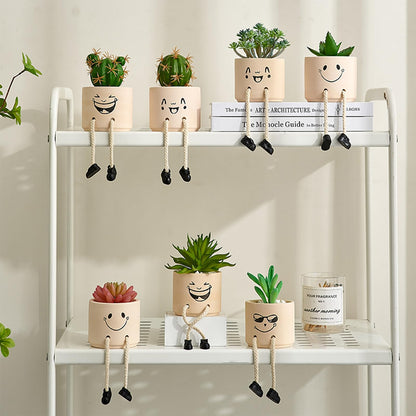 KAKAHOUS Smile Face Planter Pot Ceramic Flower Head Planters with Hanging Foot Doll Succulent Pots for String of Pearls Plant Live Gift Ideas for Mother, Christmas(Laughing)