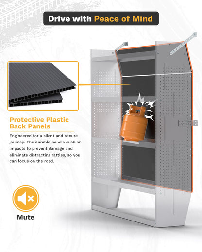 KRL Products SV-4260 Steel Mid/High Roof Van Shelving Storage System Fits Transit, NV, Promaster and Sprinter, Van Shelving Units, 42''W * 60''H * 13''D
