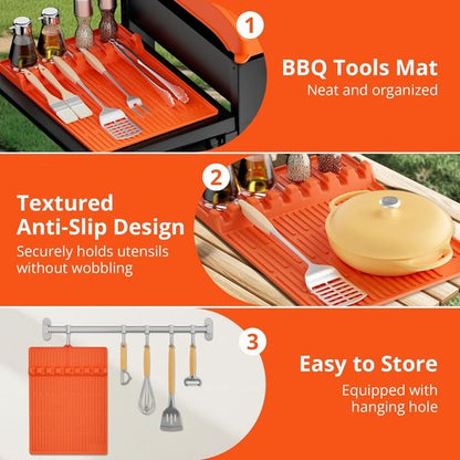 Blackstone Silicone Griddle Cover - Premium Food-Grade BBQ Mat with 16" Spatula & Drip Pad