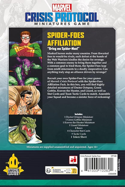 Marvel: Crisis Protocol Spider-Foes AFFILIATION PACK - Unleash Sinister Villains on the Tabletop! Superhero Strategy Game Ages 14+ 2 Players 90 Minute Playtime Made by Atomic Mass Games