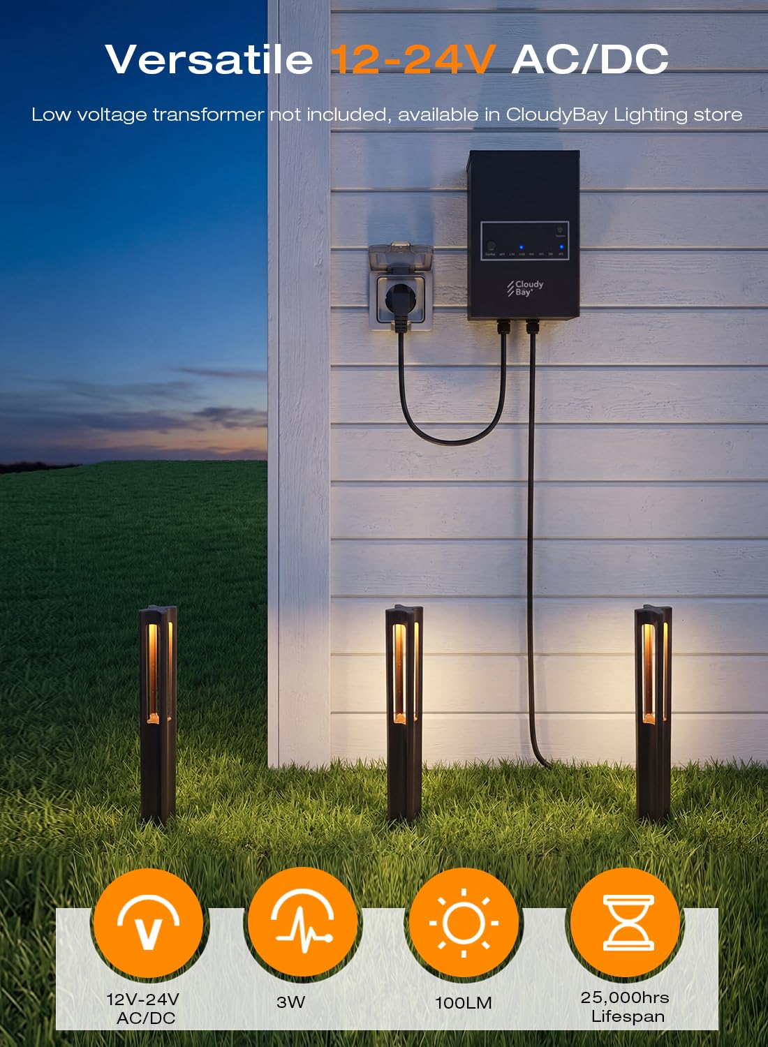 [6 Pack] CLOUDY BAY Low Voltage Path Lights,12-24V 3W LED Landscape Pathway Lights,1800K/2700K/3000K/4000K/5000K Outdoor Landscape Lighting for Driveway,Aluminum