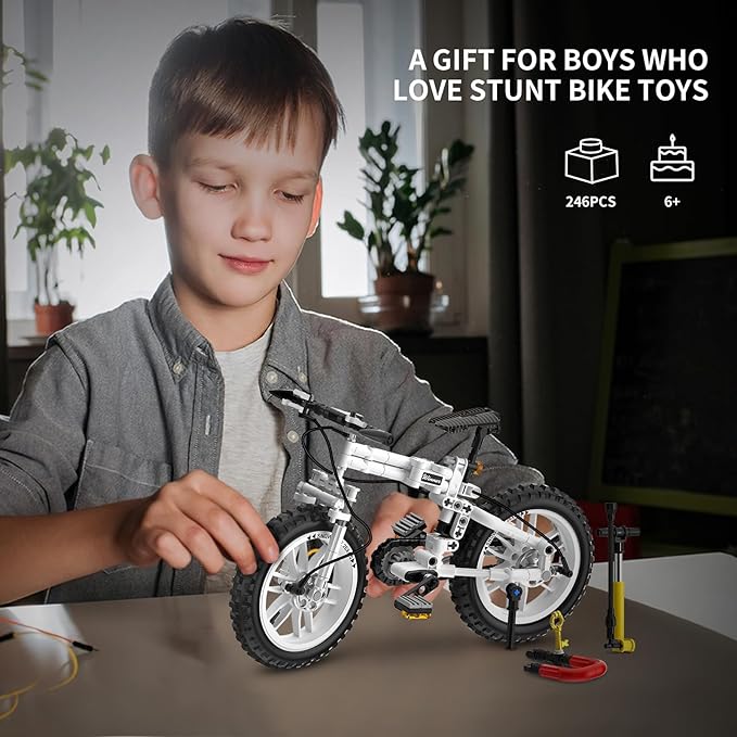 Foldable 1:6 Bicycle Building Blocks Set for Boys 8-12 Compatible with Lego Technic Motorcycle Mountain Bike Building Kit STEM Educational Dirt Bike Stunt Bike Building Toys Gift for Kids (246 PCS)