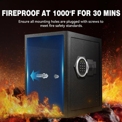 Fdsutvit Fireproof Home Safe Box- Steel Digital Combination Lock Security Box with Type-C Backup & Sensor Light, Key Lock Safety Box for House Office Documents Money Jewelry Handgun - Black 3.2 Cu Ft