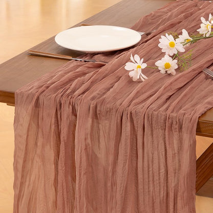 Socomi 6pcs Dusty Rose Summer Cheesecloth Table Runner Boho Rustic Gauze 120 inch 10FT Cheese Cloth Sheer Runner for Wedding Party Baby Shower Birthday Home Decor Holiday Decorations