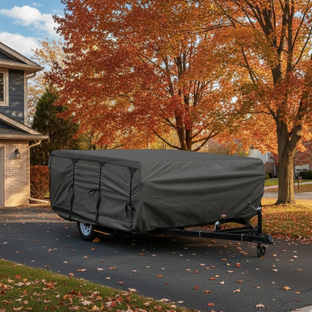 GEARFLAG Pop-up Folding Camper Cover Fits 18'-22' with Reinforced Windproof Side-Straps Anti-UV Water-Resistance Heavy Duty Triple Layers for Trailer RV (Fits 18' - 22')