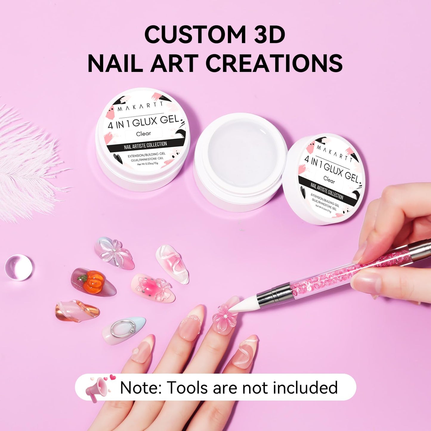 Makartt Clear Gel Builder Kit: Self-Levelling, Long Lasting Extension Hard Gels for Strengthener, Broken Nails Repair Gel Kit with Paper Forms, Dual forms, Nail File and Dual-End Brush 1.06 oz