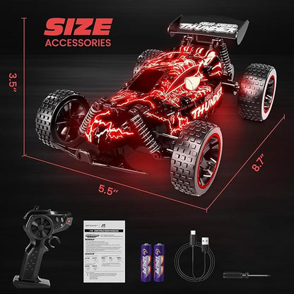 Tecnock RC Cars for Kids 1:18 Scale 2WD RC Car with LED Lights 2.4GHz Remote Control Car with USB-C Easy Charging &amp 50 Mins Playtime Toys Gifts for Boys &amp Girls Ages 8-12