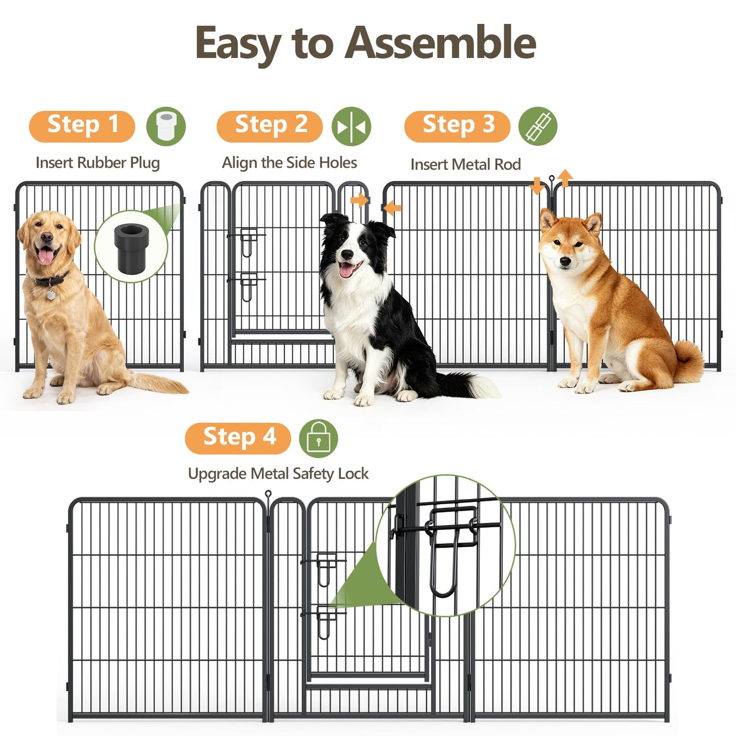 MAKE CHANGES Metal Dog Playpen - 32" Height 16 Panels Foldable Exercise Pen for Dogs Indoor/Outdoor Pen with Door for Pet Animals Portable Pet Playpen Polygon Dog Enclosure (Black)