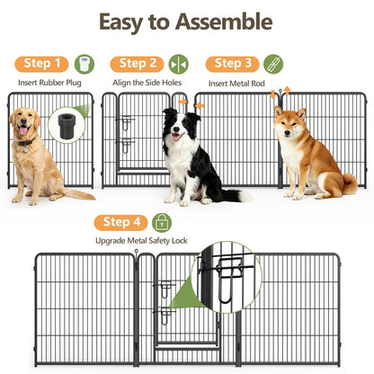 MAKE CHANGES Metal Dog Playpen - 32" Height 16 Panels Foldable Exercise Pen for Dogs Indoor/Outdoor Pen with Door for Pet Animals Portable Pet Playpen Polygon Dog Enclosure (Black)