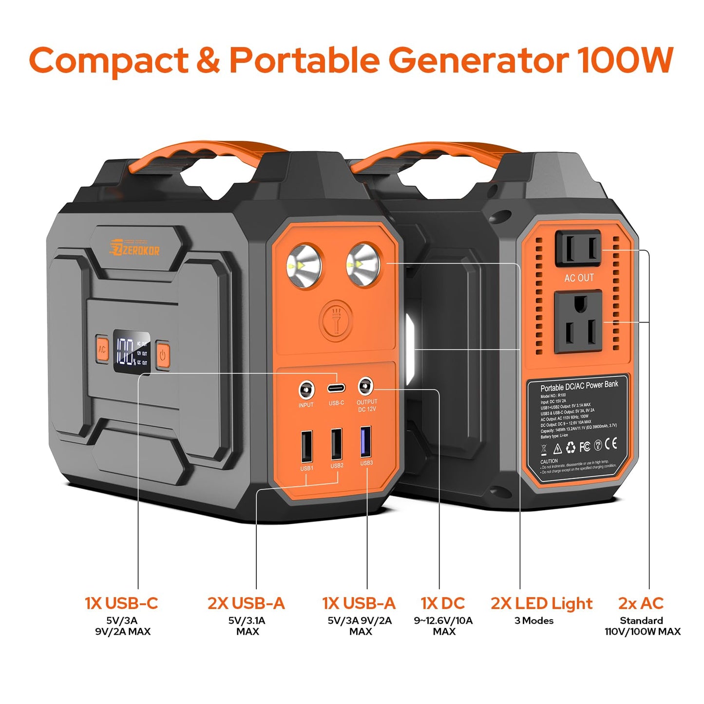 Portable Solar Power Station with Foldable Solar Panel 30W, 100W 110V AC Outlet Camping Solar Power Bank cwith Panels, DC Battery Power Pack for Laptop Smart Devices RV Outdoor Backup