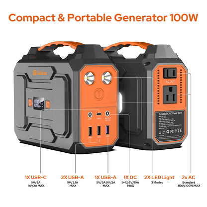 Portable Solar Power Station with Foldable Solar Panel 30W, 100W 110V AC Outlet Camping Solar Power Bank cwith Panels, DC Battery Power Pack for Laptop Smart Devices RV Outdoor Backup