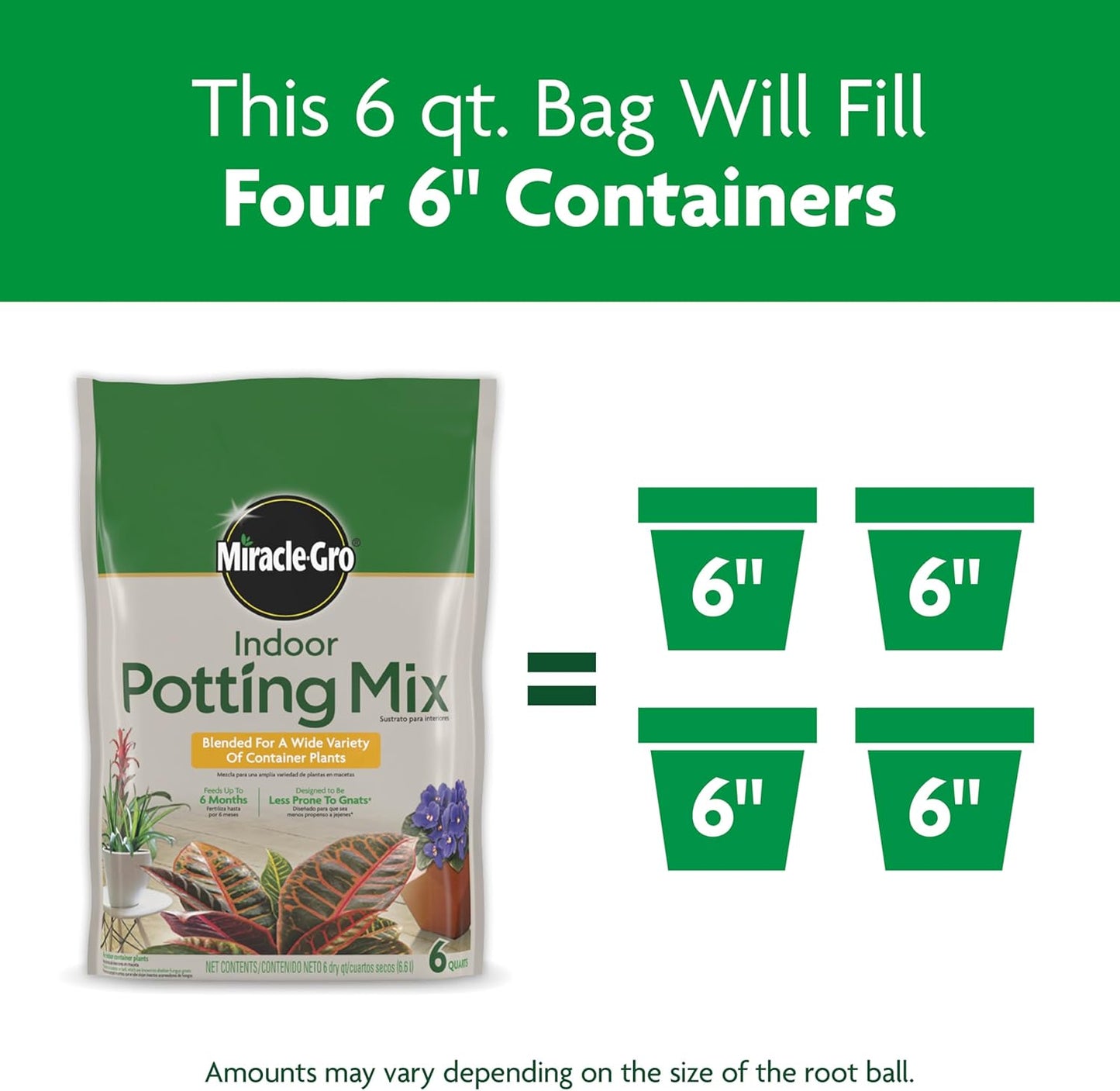 Miracle-Gro Indoor Potting Mix - Nutrient-Rich Blend for Houseplants | 6 Qt. | 2-Pack