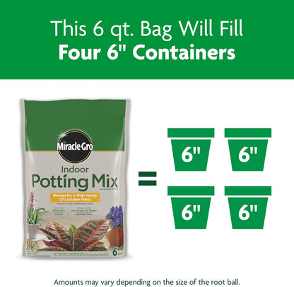 Miracle-Gro Indoor Potting Mix - Nutrient-Rich Blend for Houseplants | 6 Qt. | 2-Pack