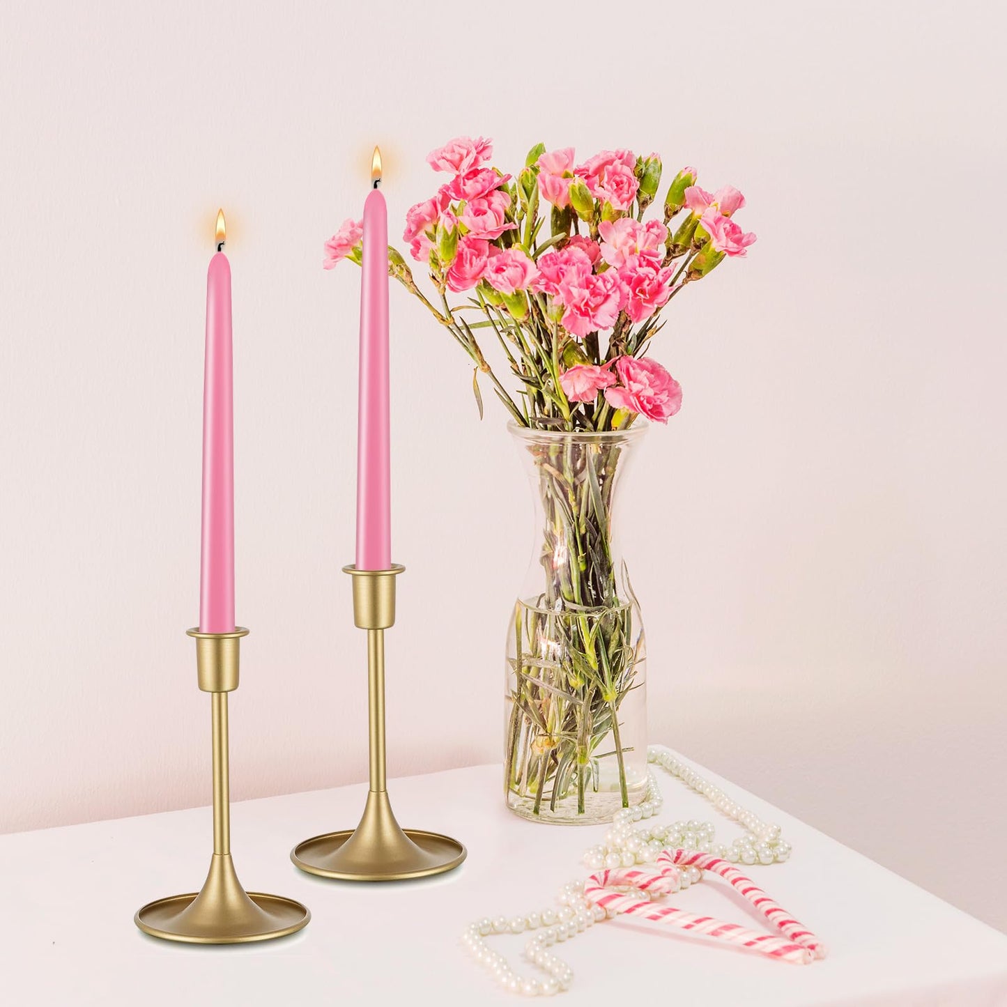 10 Inch Pink Taper Candles Set of 20, Dripless and Unscented Candle Sticks for Dinner, Shabbat, Halloween, Christmas, Wedding, 8 Hours