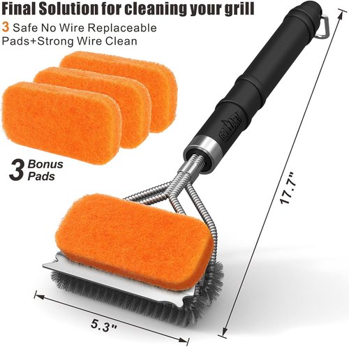 GRILLART Grill Brush - Safe & Powerful Bristle-Free BBQ Cleaner | 18" Scrubber for Gas & Porcelain Grates