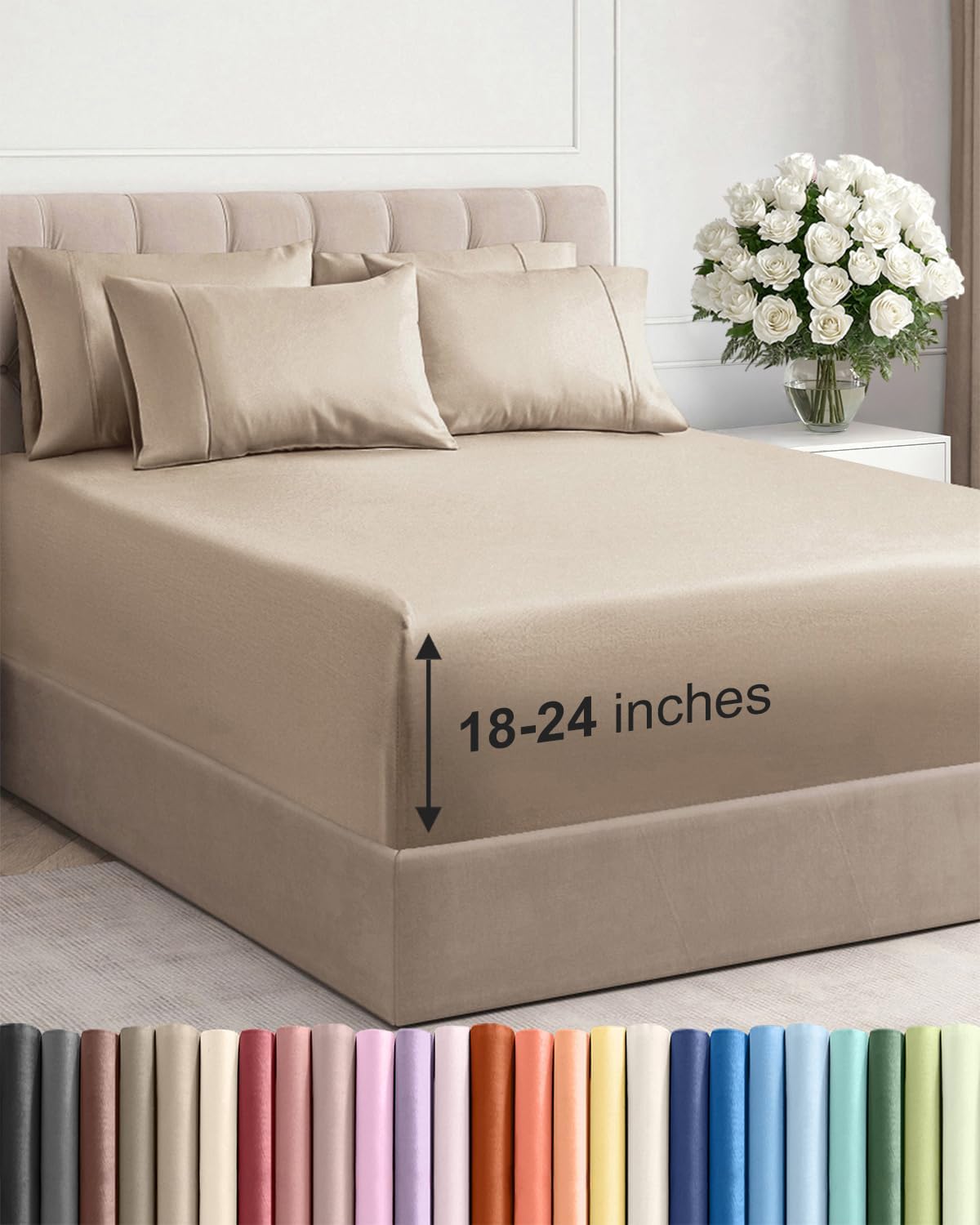 Skiennix Extra Deep Full Sheet Set - 6 Piece Breathable Cooling Sheets - Luxury Hotel Quality - Soft, Wrinkle-Free, Easy Fit - Cream