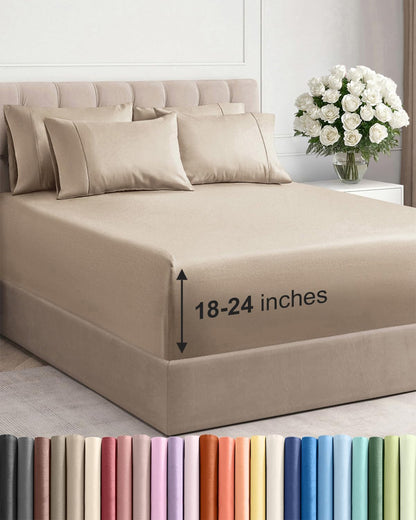 Skiennix Extra Deep Full Sheet Set - 6 Piece Breathable Cooling Sheets - Luxury Hotel Quality - Soft, Wrinkle-Free, Easy Fit - Cream
