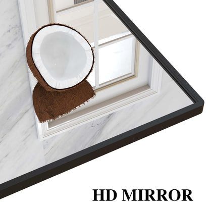 WONSTART 45" X 16" Black Wall Mirror with Shelf and Hooks, Rectangle Mirror for Wall, 3 Trays and 12 Removable Hooks,for Living Room, Hallway, Bedroom (Black-Square)