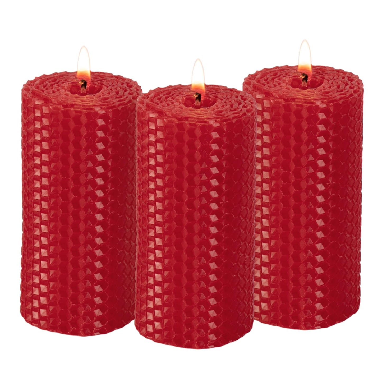 KONNI Beeswax Red Pillar Candles Set of 3, 2"x 4" Unscented Pillar Candles Bulk, 20 Hours Long Burning Candles, Smokeless&Dripless Large Round Candle for Wedding, Decoration, Parties, Spas, Dinner