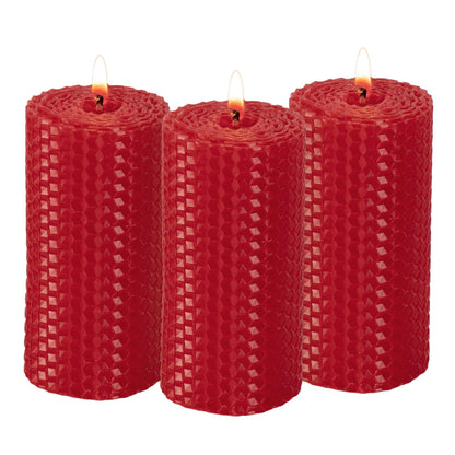 KONNI Beeswax Red Pillar Candles Set of 3, 2"x 4" Unscented Pillar Candles Bulk, 20 Hours Long Burning Candles, Smokeless&Dripless Large Round Candle for Wedding, Decoration, Parties, Spas, Dinner