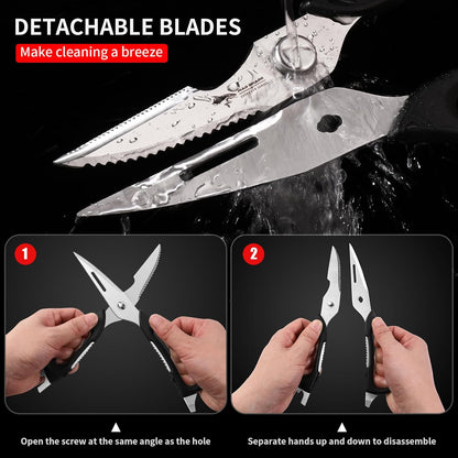MAD SHARK Kitchen Scissors - Heavy Duty Stainless Steel Utility Shears with Comfort Grip | Black
