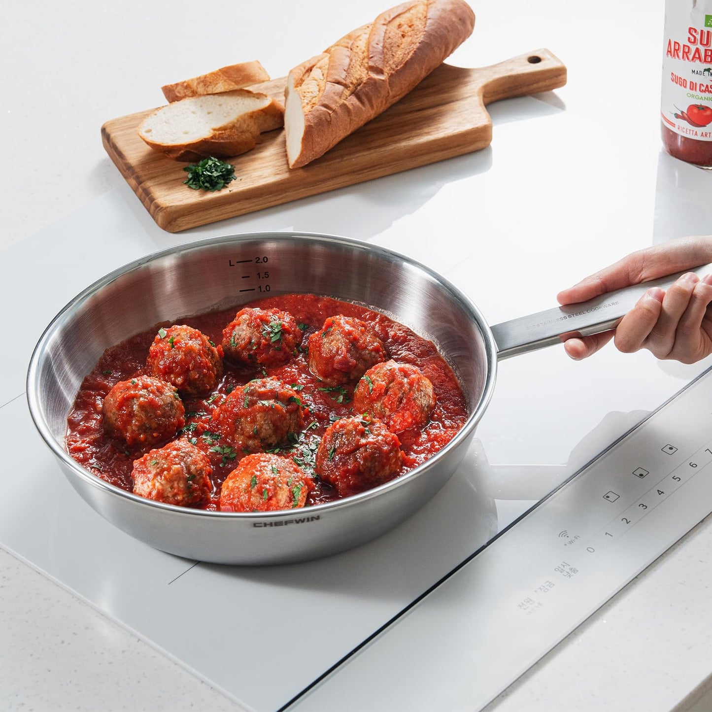 CHEFWIN 10.2-Inch 316 Stainless Steel Frying Pan, 5-Ply Saute pan, Deep Skillet, Induction Cookware, Dishwasher Safe & Oven Safe, Professional Cookware