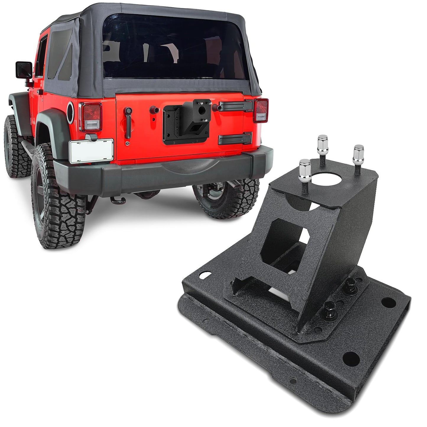 KLYONA for JK JKU Height-Adjustable Spare Tire Carrier Compatible with 2007 2008 2009 2010 2011 2012 2013 2014 2015 2016 2017 2018 Jeep Wrangler JK JKU Unlimted up to 37 Inches Spare Tire Lift Holder