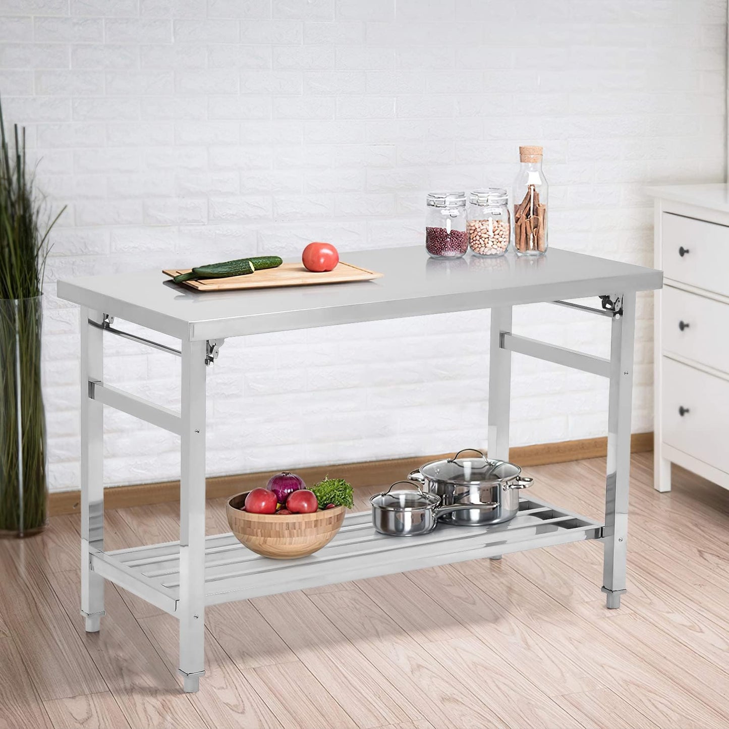 Garvee 48x24 Inch NSF Stainless Steel Folding Table – Heavy-Duty Commercial Prep Table for Kitchen, Restaurant & Home, 500 lbs Capacity with Adjustable Undershelf, Easy to Assemble