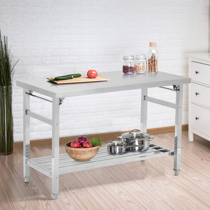Garvee 48x24 Inch NSF Stainless Steel Folding Table – Heavy-Duty Commercial Prep Table for Kitchen, Restaurant & Home, 500 lbs Capacity with Adjustable Undershelf, Easy to Assemble