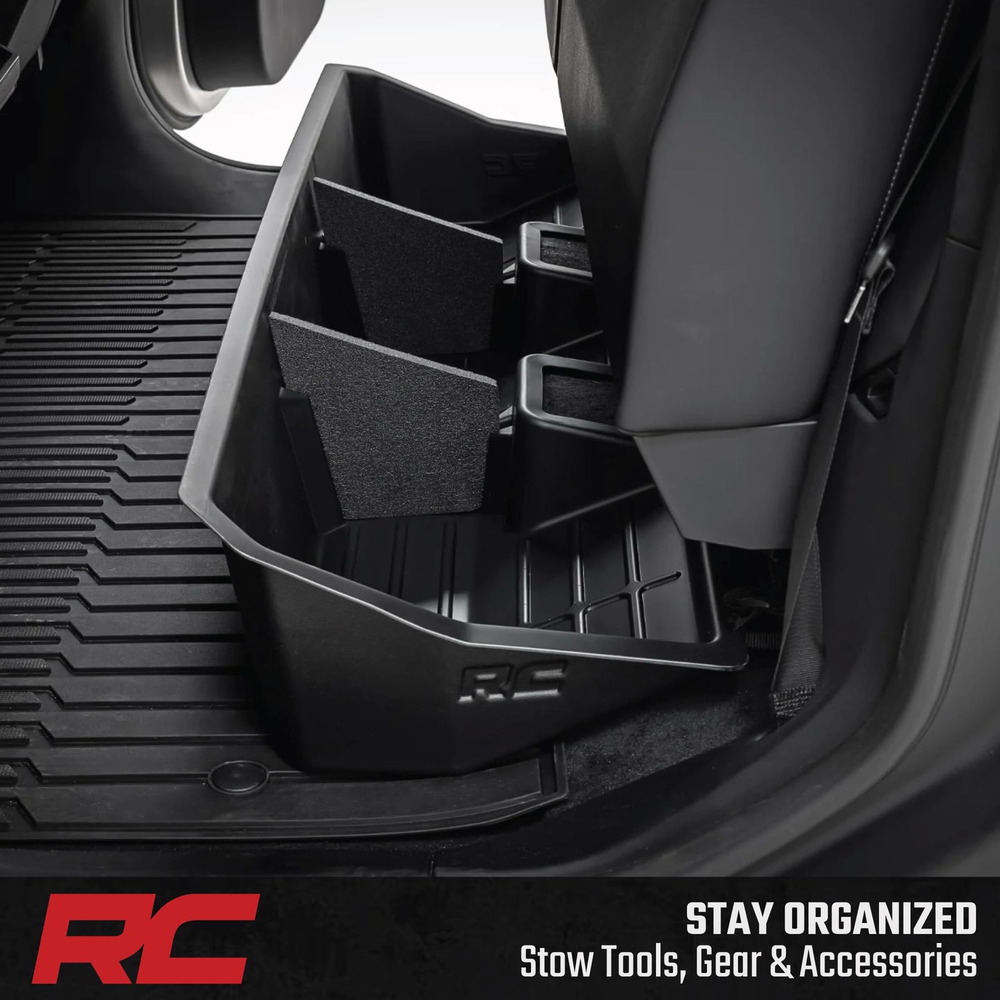 Rough Country Under Seat Storage Tray for Tesla Cybertruck (2024-2005) - Custom-Fit Rear Seat Organizer, High-Density Thermoplastic, Anti-Skid Cargo Tray