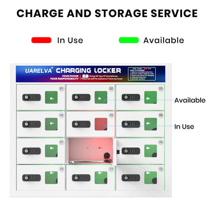 UARELVA Metal Locker 12 Slots Storage Cabinet with Password Lock | Cell Phone Charging Station Locker | White Steel Storage Lockers for Employees,Schools,Hotel,Library,Gym
