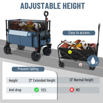 Timber Ridge Foldable Wagon 350L Extendable Height, Large Capasity Collapsible Wagon Cart with All Terrians Detachable Wheels, Compact Folding Utility Wagon for Camping, Fishing, Shopping Navy