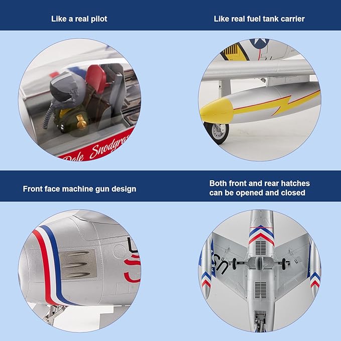 FMS Rc Planes for Adults Remote Control Airplane F-86 Skyblazer Blue RC Airplane 6CH 80mm Hobby Rc Airplanes PNP (No Radio Battery Charger)