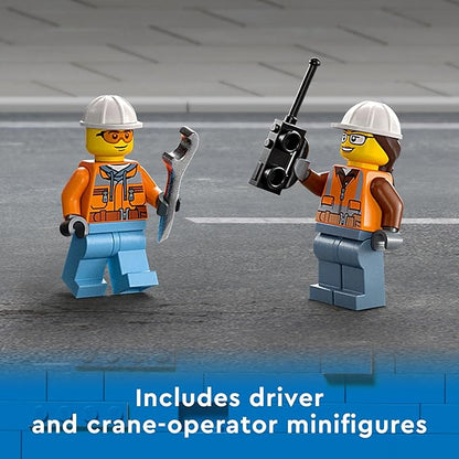 LEGO City Great Vehicles Mobile Crane Truck Toy Building Set 60324 - Construction Vehicle Model Featuring 2 Minifigures with Tool Toys Kit and Road Plate Playset for Boys and Girls Ages 7+