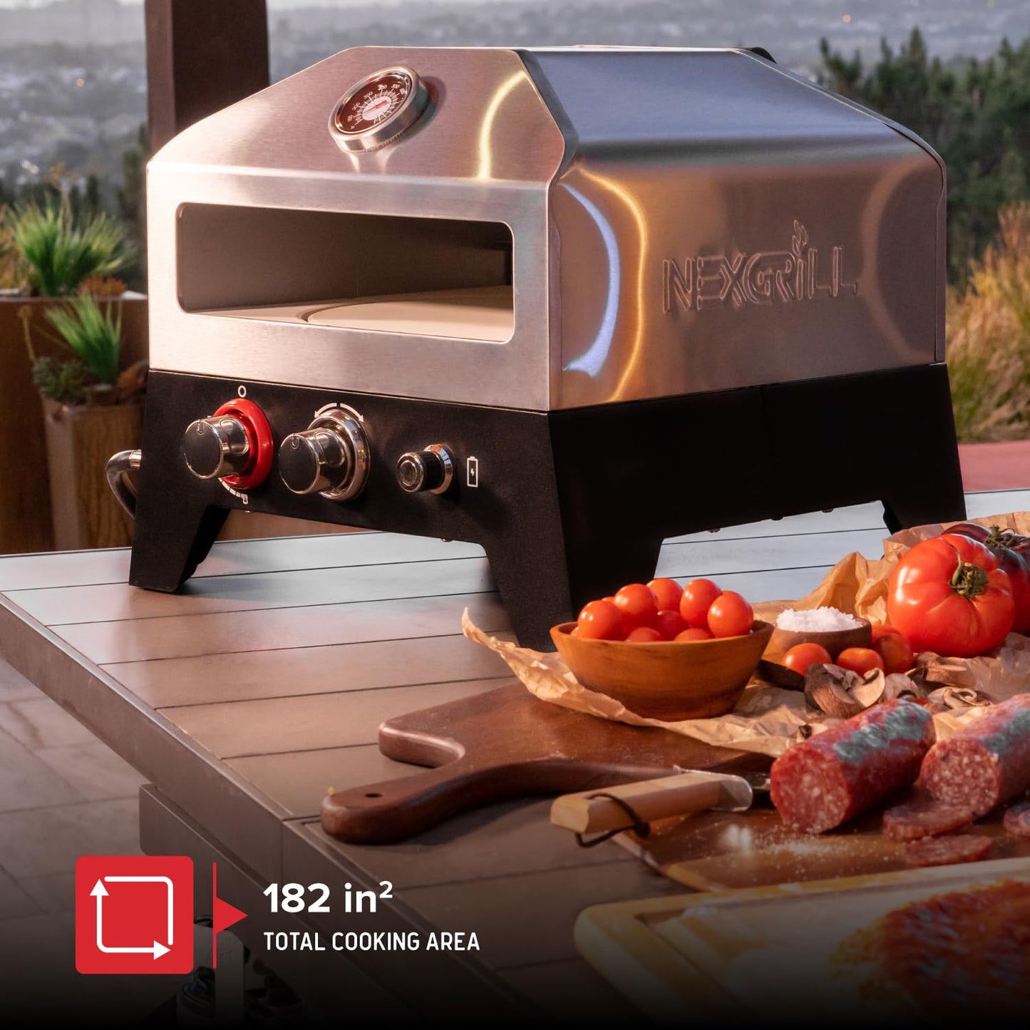 Nexgrill 12 in. Outdoor Gas Pizza Oven Portable Propane Pizza Grilling Stove, Easy Rotation System, Outdoor Kitchen, 15000BTUs, 182 sq. in. cooking space, Rear Access Smoker Box, Portable, 820-0084B