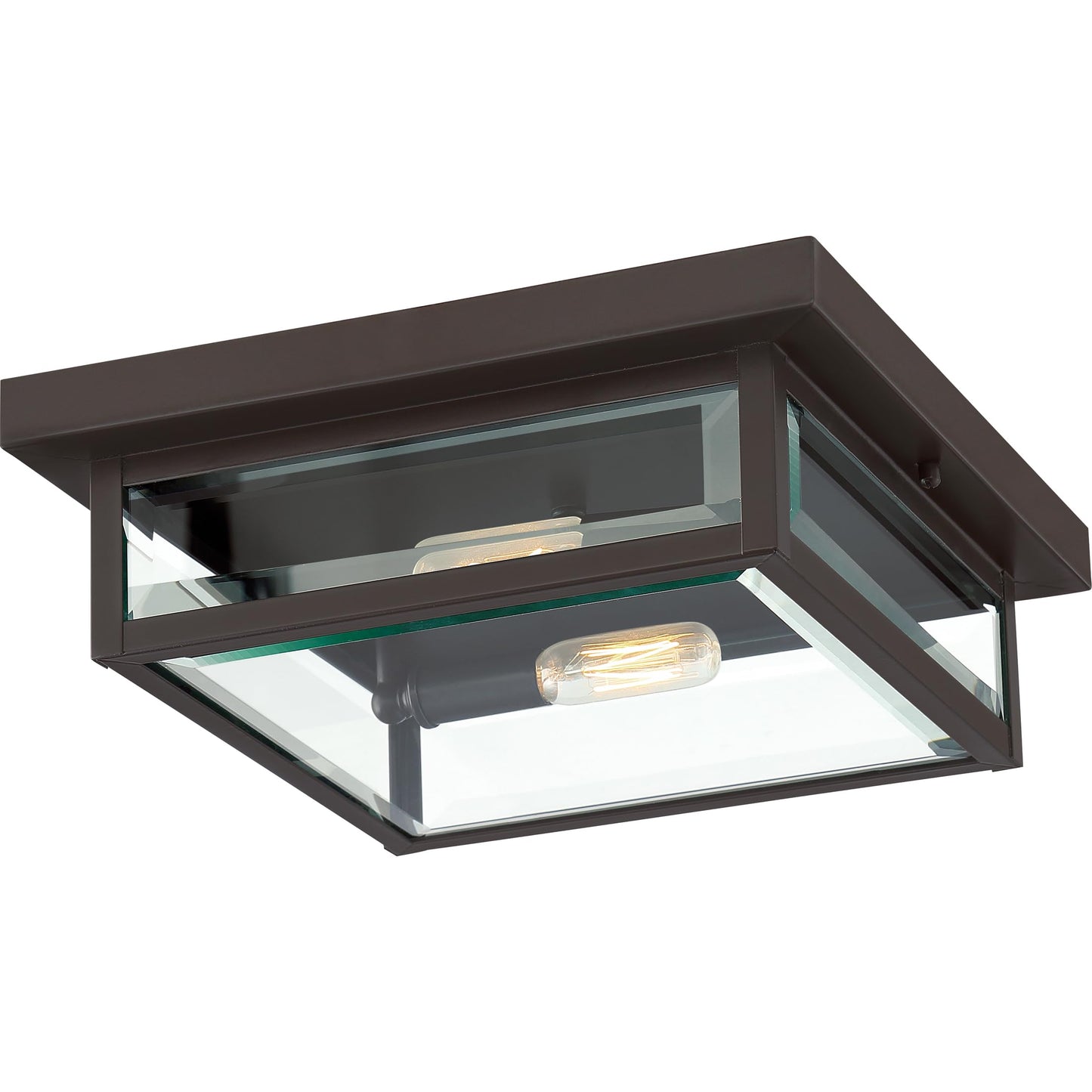 Quoizel Westover 12" Outdoor Flush Mount Ceiling Light, 2-Light Western Bronze with Clear Beveled Glass, E12 Base, ETL Damp Rated