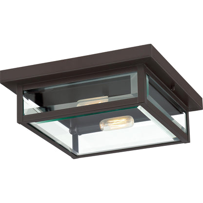 Quoizel Westover 12" Outdoor Flush Mount Ceiling Light, 2-Light Western Bronze with Clear Beveled Glass, E12 Base, ETL Damp Rated