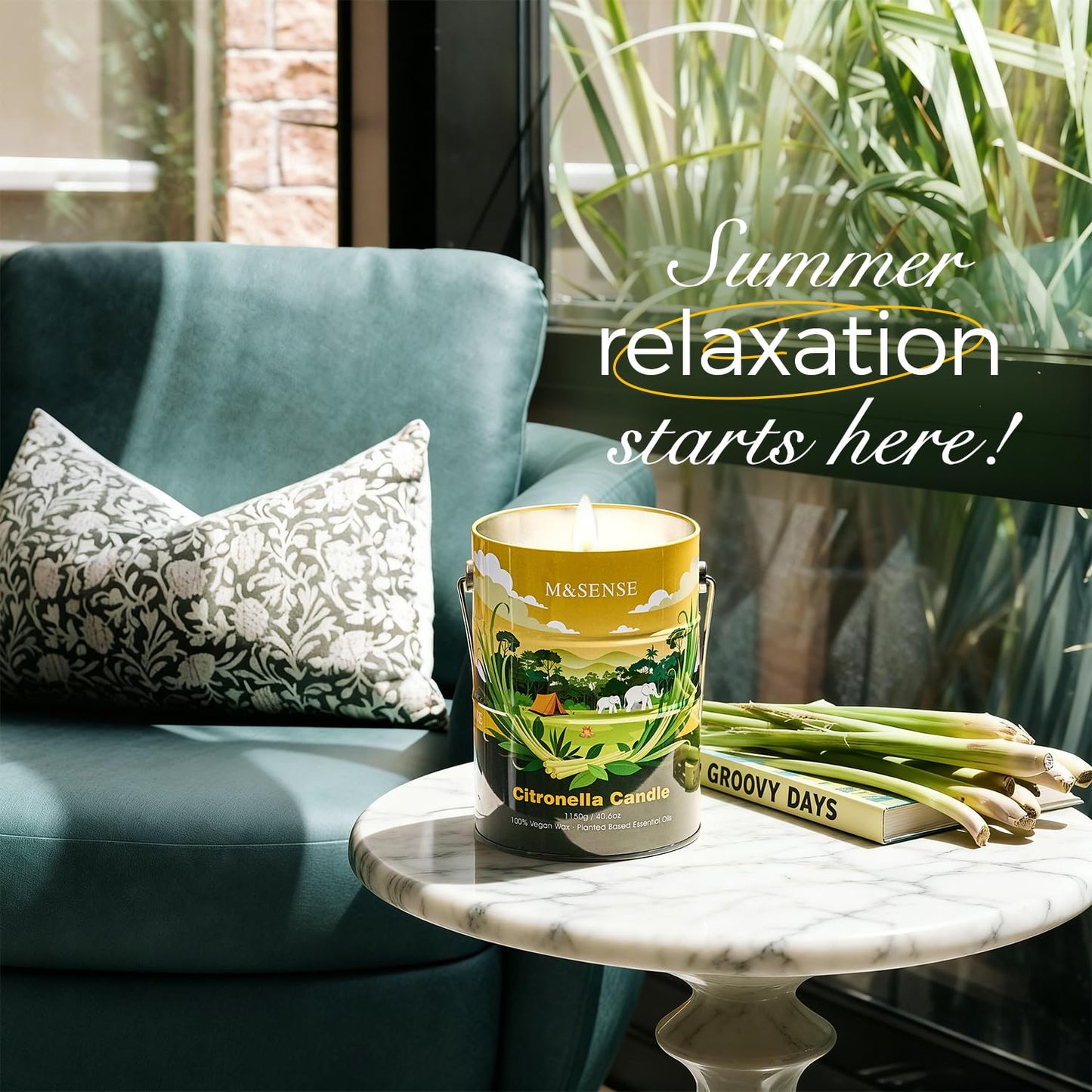 M&SENSE Citronella Candles Outdoor – 220 Hour Burn, 40.6oz Large, Natural Non-Toxic Soy Wax, Outdoor & Indoor Use for Patio, Camping, Home
