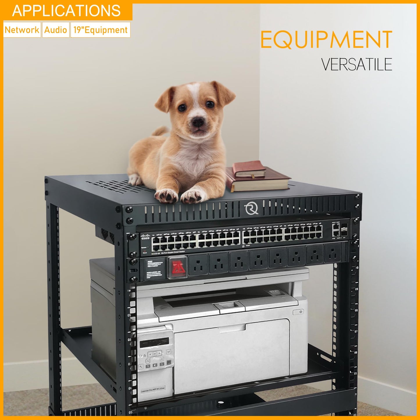 RIVECO 22U Network Rack with Top & Bottom Vented Plates 4 Rolling Wheels Floor Standing Rack for 19" Equipment & Stereo Gear Including 2PCS Rack Shelves & Rail Mount PDU &16" Depth Rack Shelves 2PCS