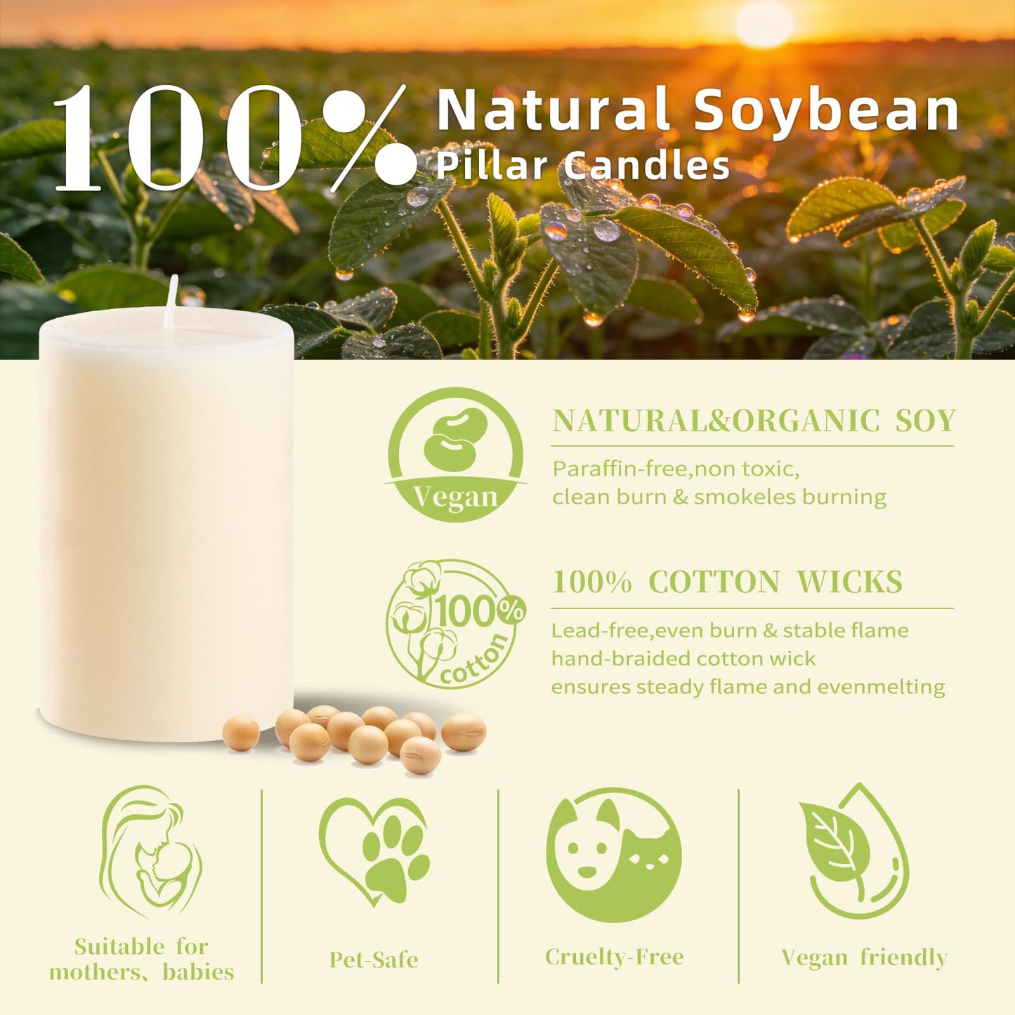 12 Pack Soy Wax Pillar Candles-2x3 Inch Small White Unscented Pillars-324 Hour Long Burning,Non-Toxic Dripless & Smokeless-Natural Soybean Candles for Wedding Centerpieces, Home Decor, Spa and Prayer