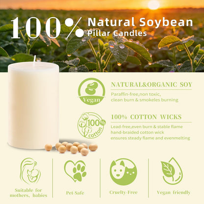 12 Pack Soy Wax Pillar Candles-2x3 Inch Small White Unscented Pillars-324 Hour Long Burning,Non-Toxic Dripless & Smokeless-Natural Soybean Candles for Wedding Centerpieces, Home Decor, Spa and Prayer
