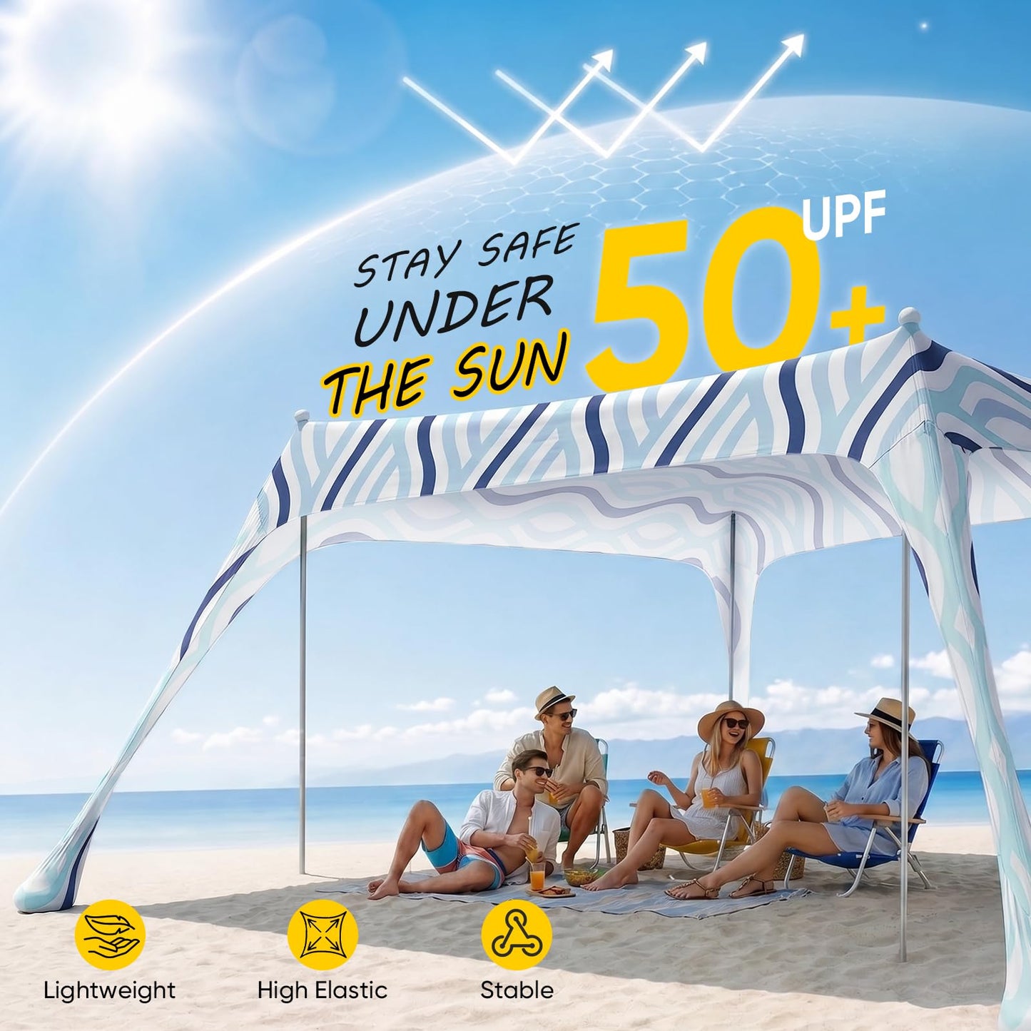 Sekey Aluminum Beach Shade Sun Shelter UPF 50+ - 10x10 FT Portable Beach Canopy with Windproof Rope & Stability Poles, Easy Setup Outdoor Tent for Camping, Backyard, Fishing, Picnics