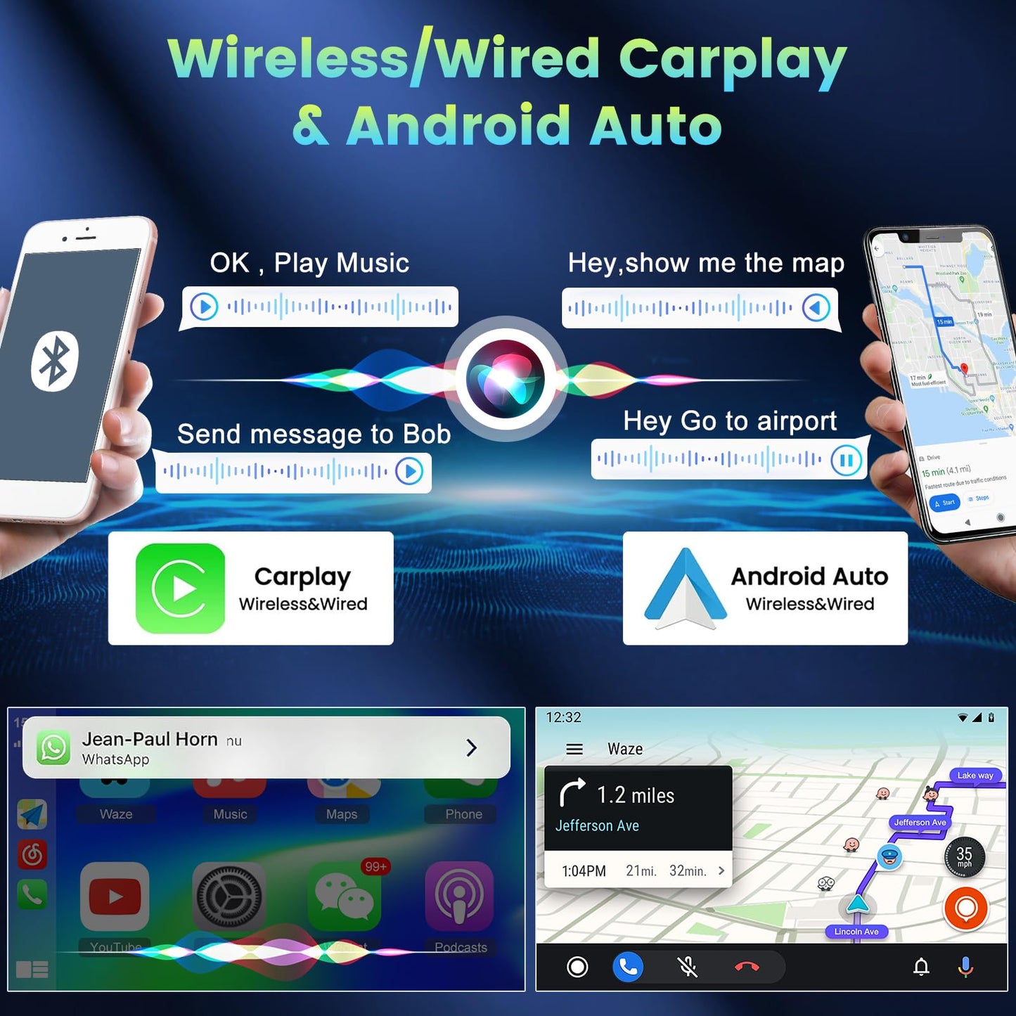 [2+64G] Android Radio for Ford Expedition 2007-2015 (Only for Manual A/C) - 9 inch HD Touchscreen Car Stereo - Wireless Carplay and Android Auto, HiFi, WiFi, GPS, SWC + Canbus + AHD Backup Camera