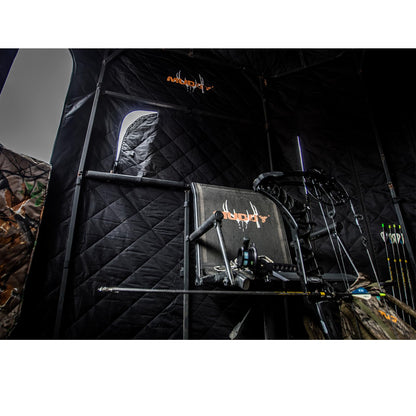 Muddy Soft Side 360 Resistant Heavy-Duty Powder Coated Steel Hunting Blind - Insulated Fabric Walls, Floor Pad, Silent Zipper Window System w/Sliding Mesh Backing - 10ft Deluxe Tower Platform